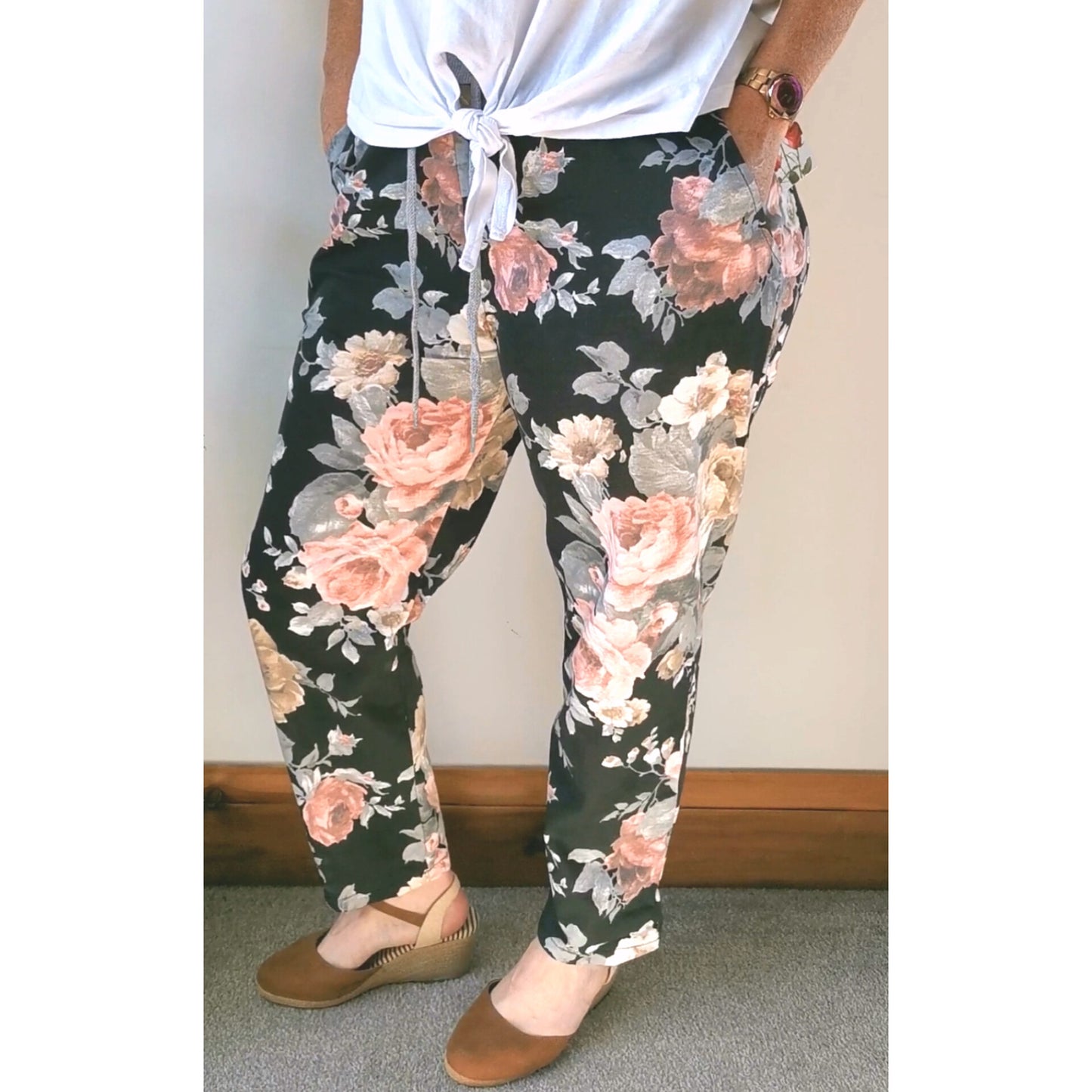 Cotton Joggers Black Florist (sz 14-22)
