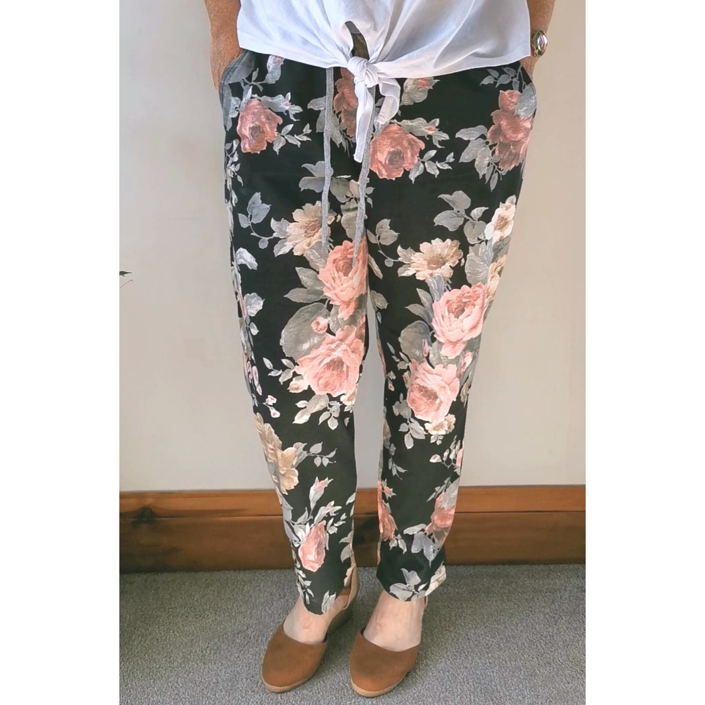 Cotton Joggers Black Florist (sz 14-22)