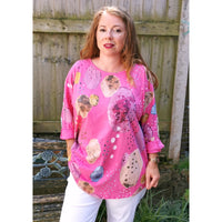 Beth Abstract Print Top Pink (sz 14-22)