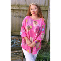 Beth Abstract Print Top Pink (sz 14-22)