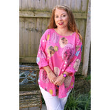 Beth Abstract Print Top Pink (sz 14-22)