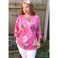 Beth Abstract Print Top Pink (sz 14-22)