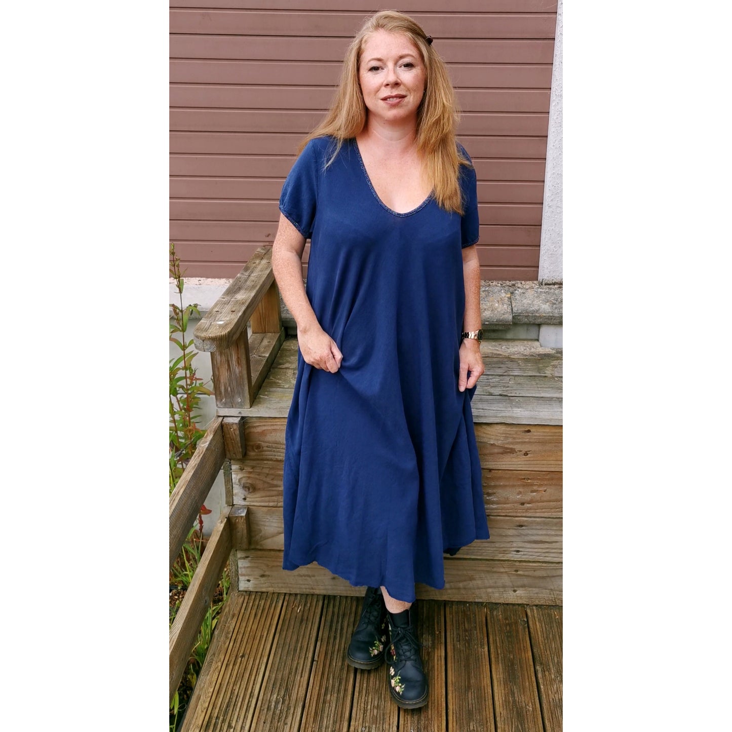 Sadie Linen Dress Navy (sz 18-24)