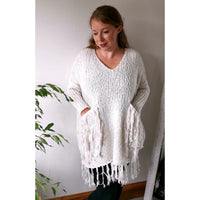 Kylie Chunky Knit Tassel Jumper Cream (sz 16-22)