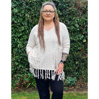 Kylie Chunky Knit Tassel Jumper Cream (sz 16-22)