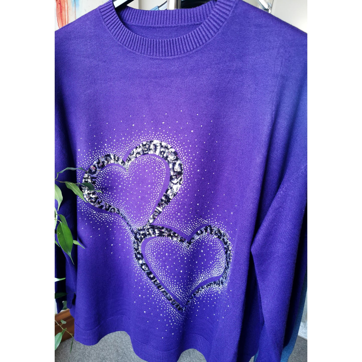 Zoe Sequin Heart Jumper Indigo (sz 16-26)