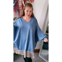 Bessie Sequin Batwing Top Denim Blue (sz 20-28)