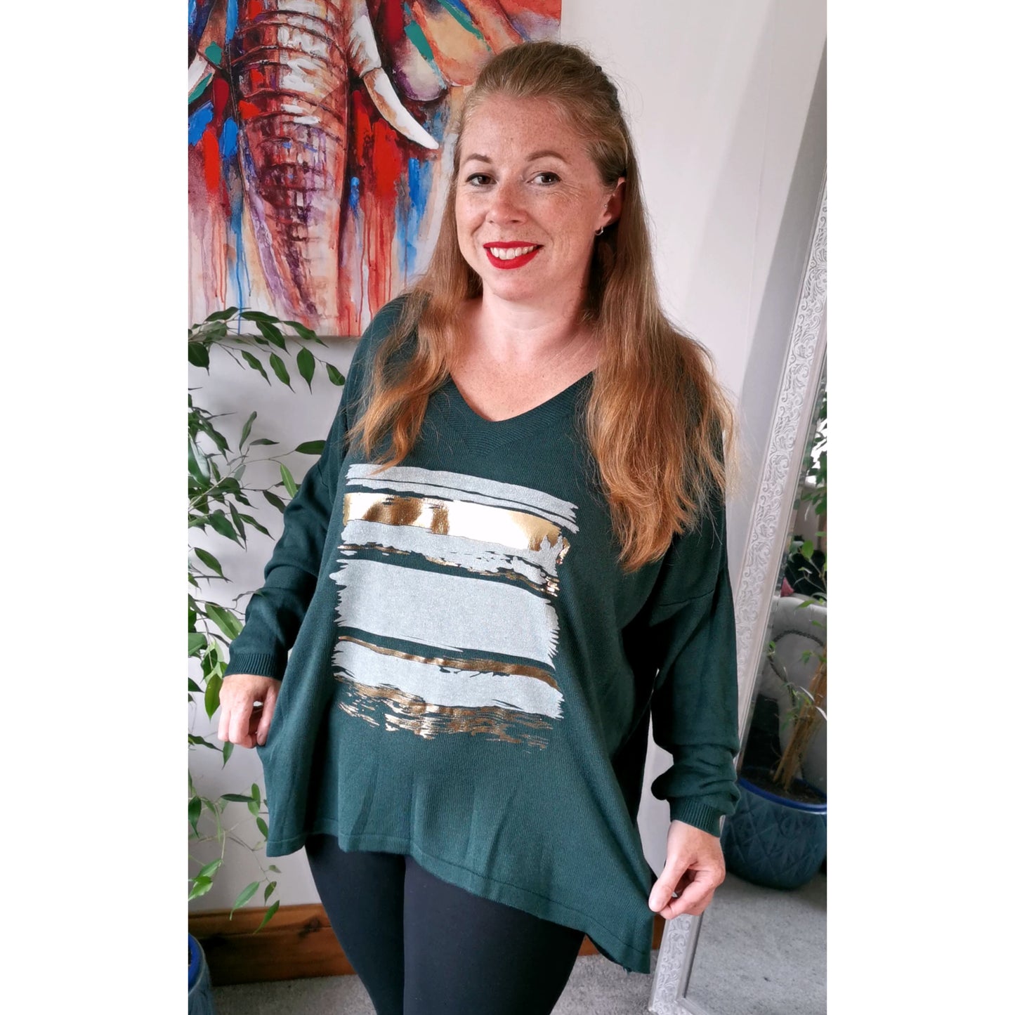 Luna Golden Stripe Jumper Evergreen (sz 18-24)