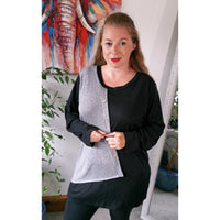 Caroline Panel Knit Top Black/Grey (sz 14-22)