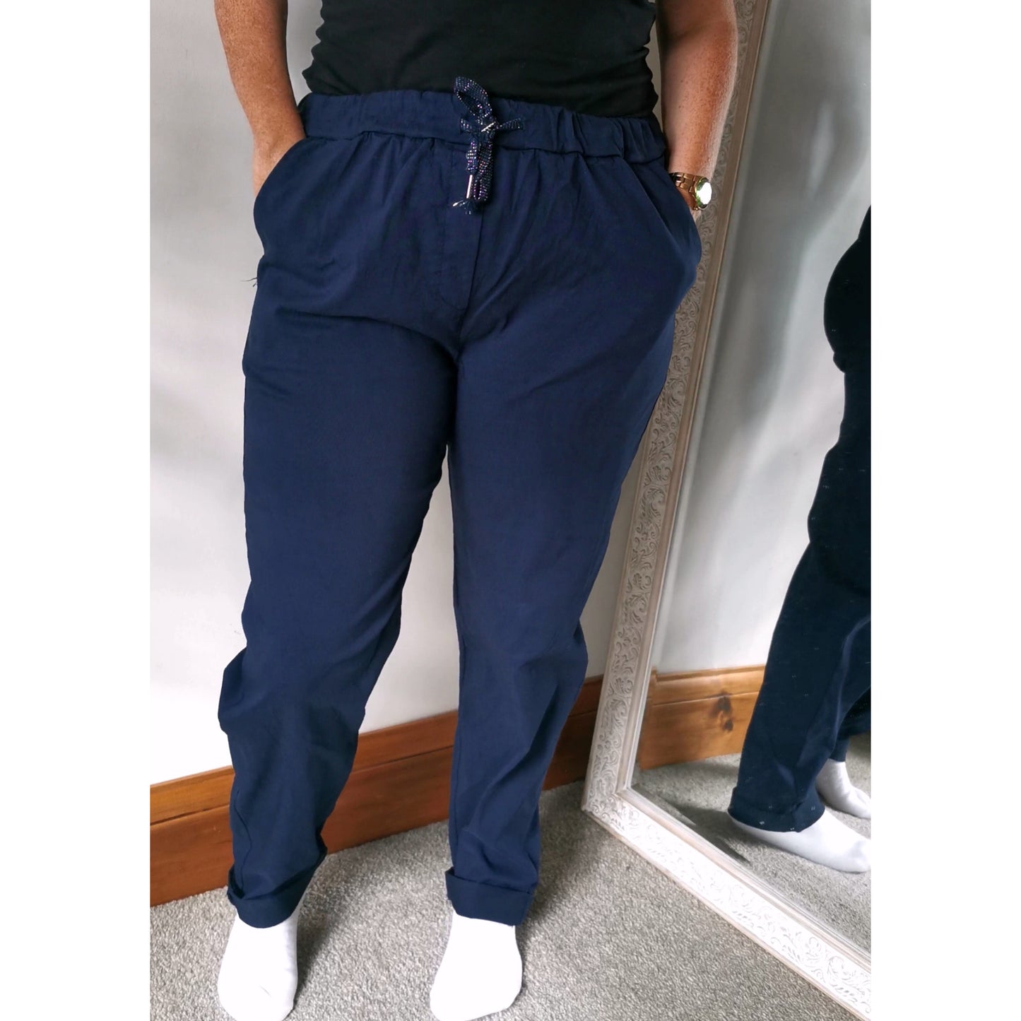 Evie Magic Trousers Navy (sz 16-26)