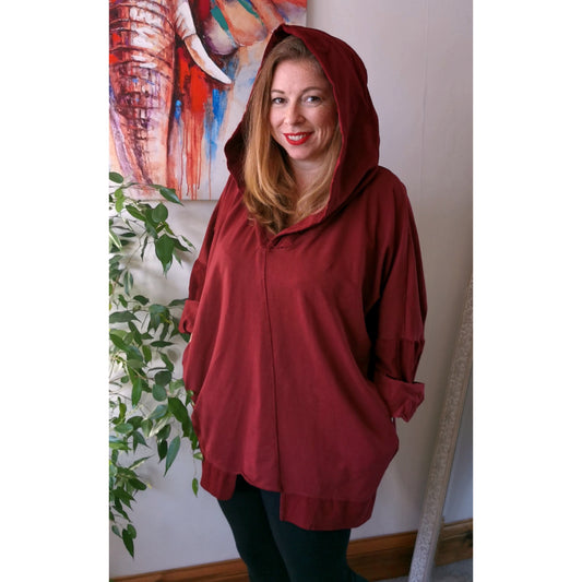 Gloria Corduroy Cotton Hooded Top Cherry (sz 16-24)