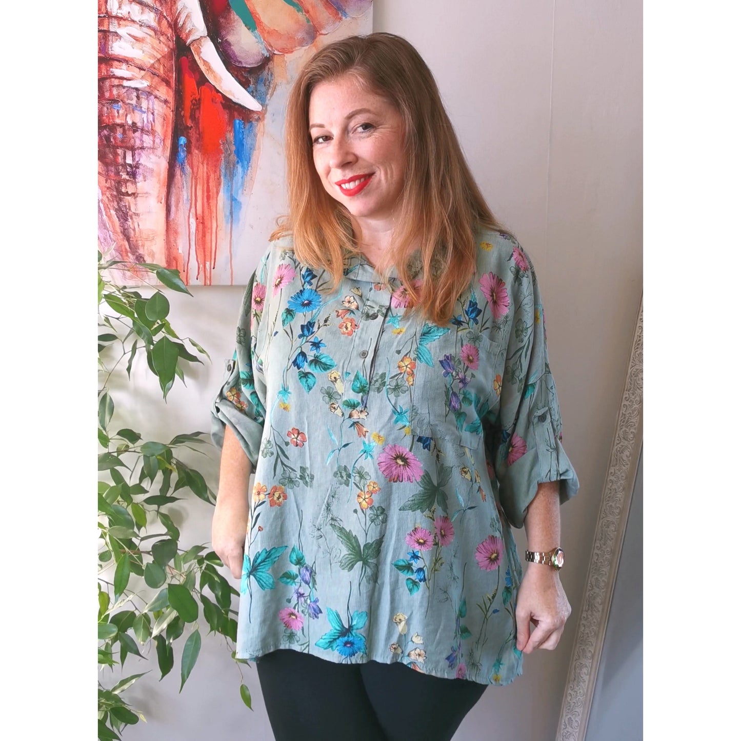 Spring Bloom Shirt Top Sage (sz 14-22)