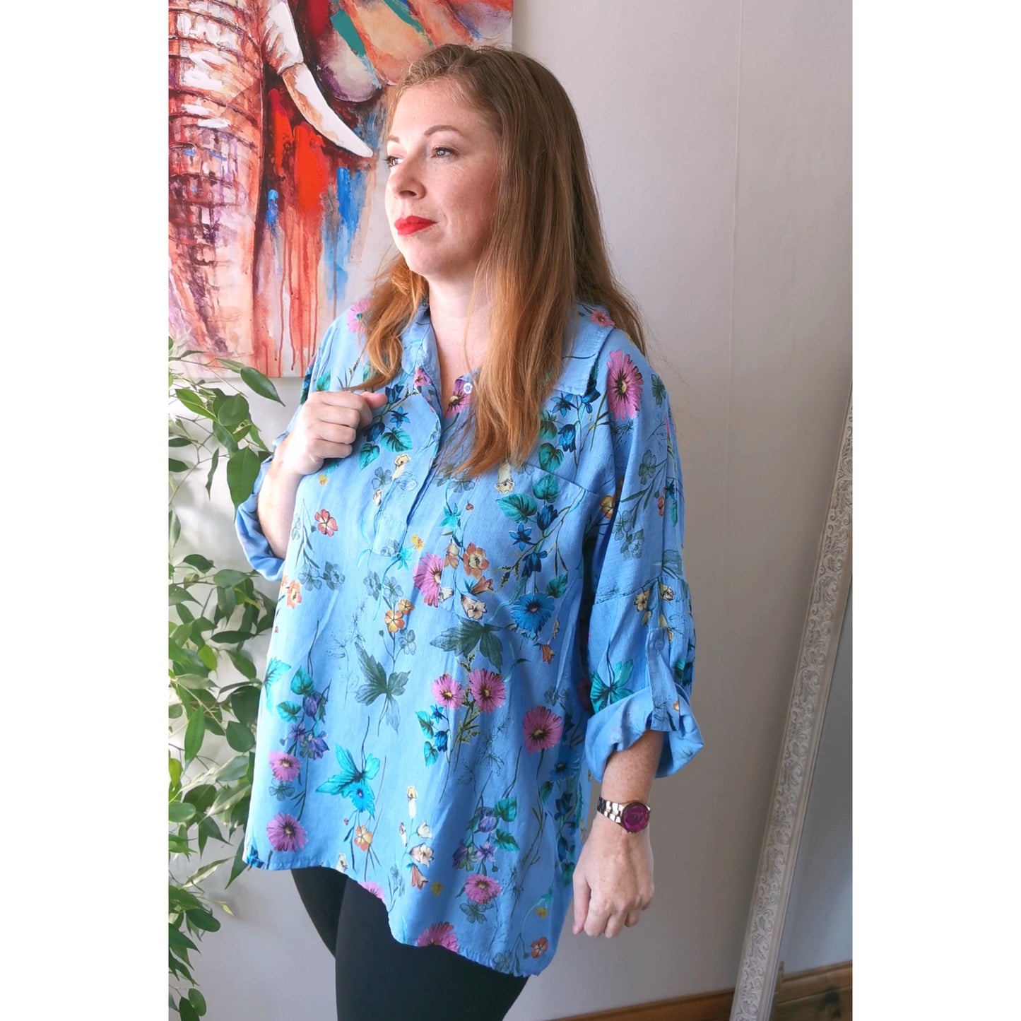 Spring Bloom Shirt Top Sky Blue (sz 14-22)