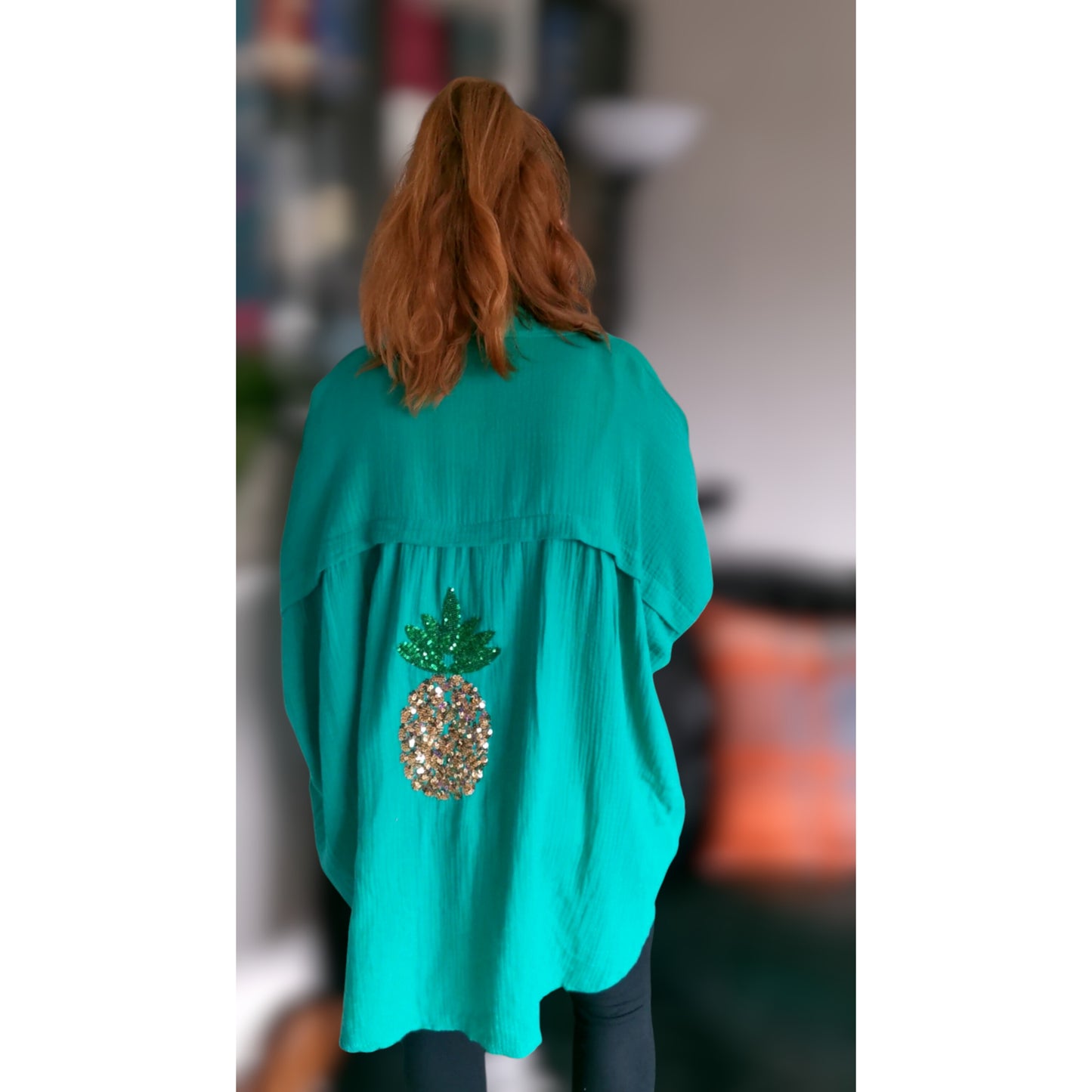 Pineapple Sparkle Shirt Teal (sz 20-28)