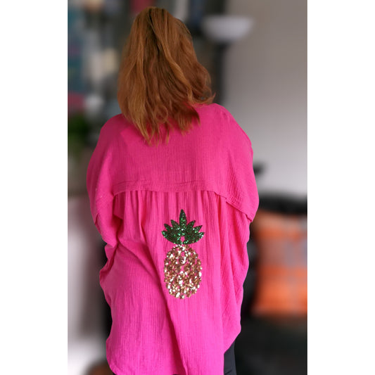 Pineapple Sparkle Shirt Fuchsia (sz 20-28)