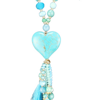 Alli Heart Tassel Necklace Aqua