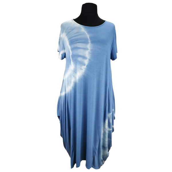 Katherine Tie Dye Tulip Dress Denim Blue (sz 16-22)