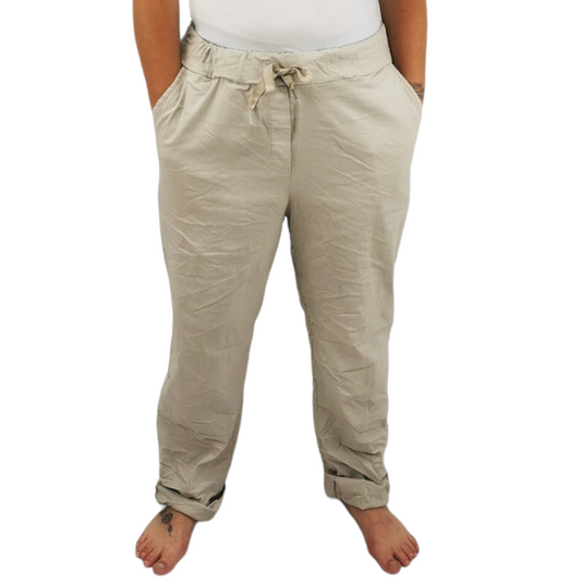 Evie Magic Trousers *Relaxed Fit* Oatmeal (Sizes 18-26)