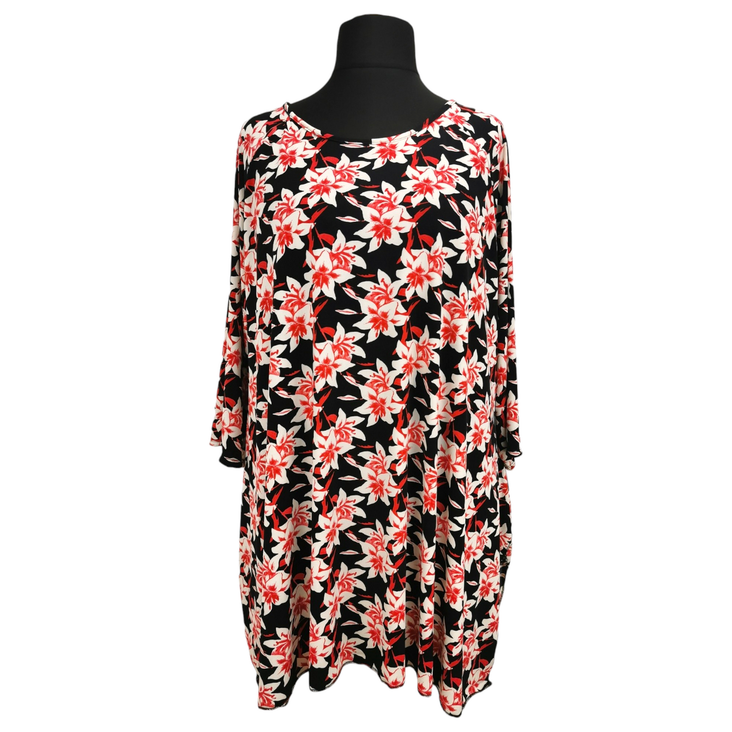 Jessica Stretch Print Top Red Lily (sz 20-28)