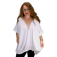 Valerie Deco V-Neck Top White (sz 16-26)