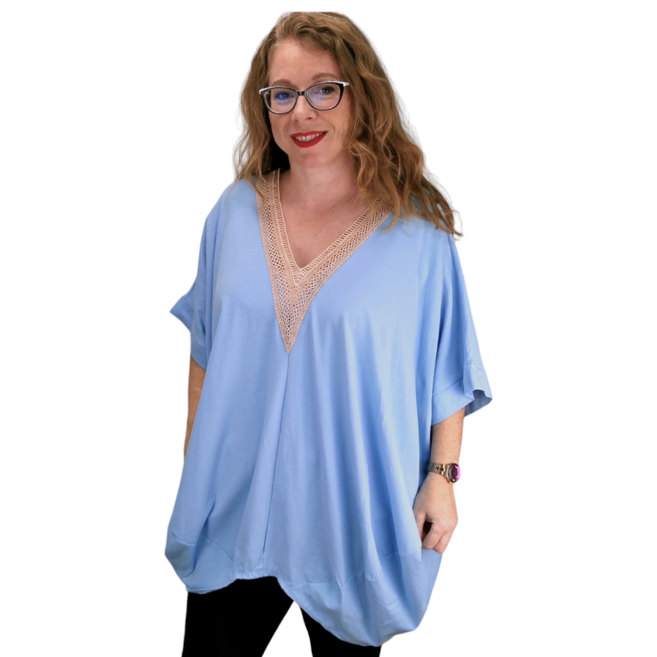 Valerie Deco V-Neck Top Baby Blue (sz 16-26)