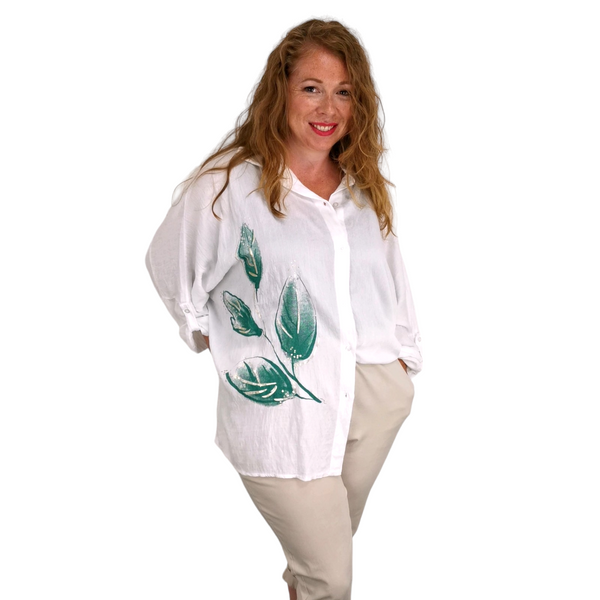 Esther Leaf Shirt White (sz 18-26)