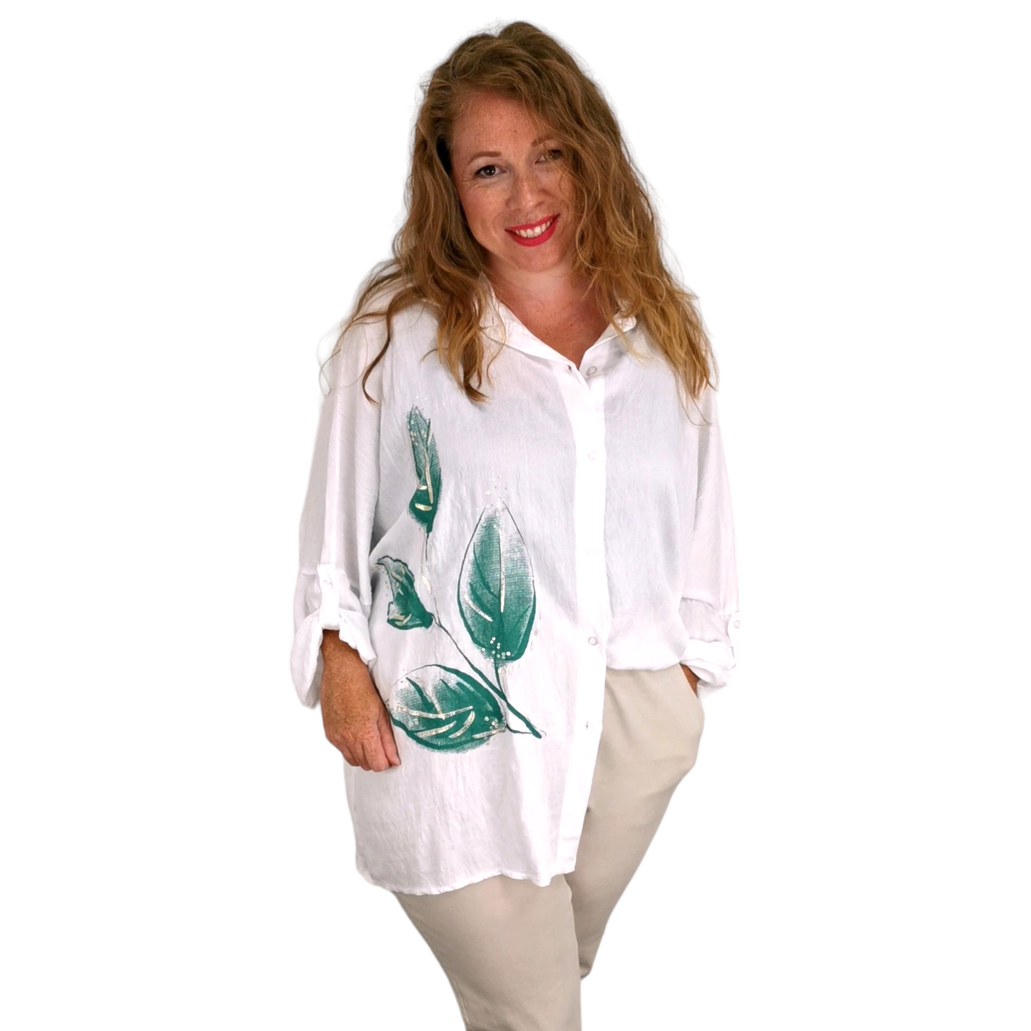 Esther Leaf Shirt White (sz 18-26)