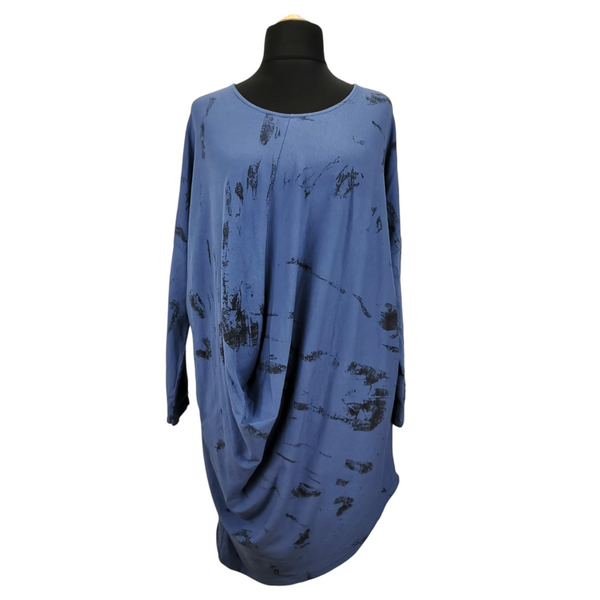 Maya Asymmetrical Brush Print Tunic Denim Blue (sz 18-24)