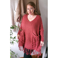 Kylie Chunky Knit Tassel Jumper Wine (sz 16-22)