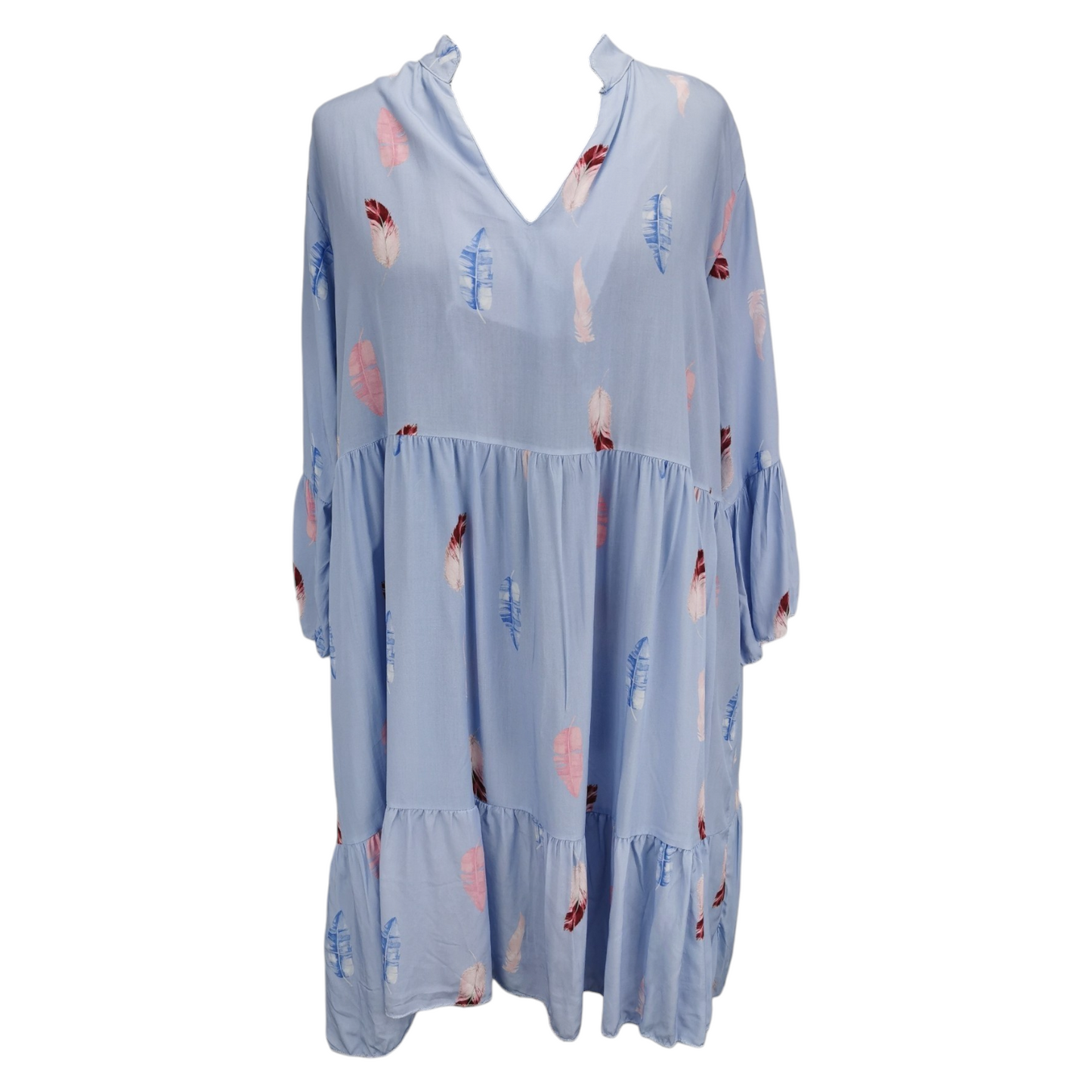 Laci Feather Print Smock Tunic Sky Blue (sz 16-22)