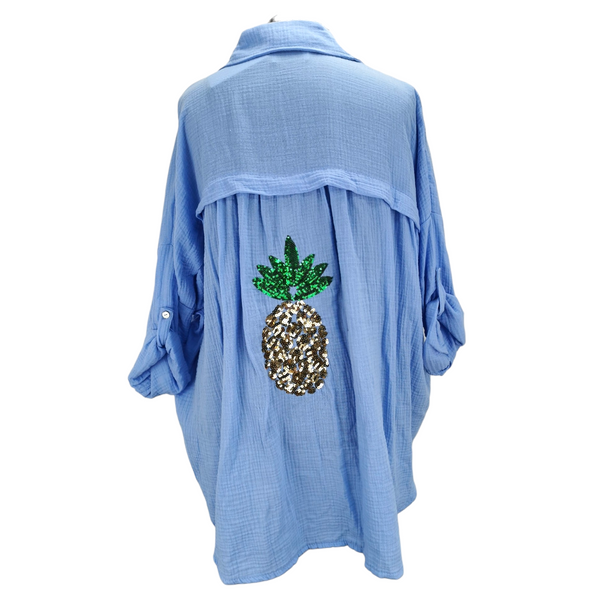 Pineapple Sparkle Shirt Sky Blue (sz 20-28)