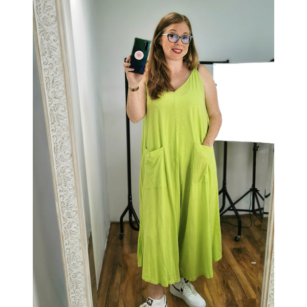Zoe Wide Leg Jumpsuit Lime (sz 14-22)