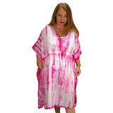 Rose Tie Dye Kaftan Dress Fuchsia (sz 16-26)