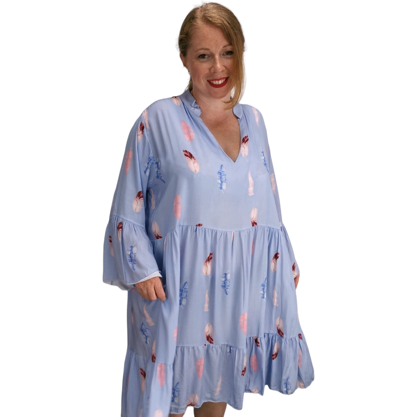 Laci Feather Print Smock Tunic Sky Blue (sz 16-22)