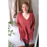 Kylie Chunky Knit Tassel Jumper Wine (sz 16-22)