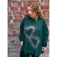 Zoe Sequin Heart Jumper Forest Green (sz 16-26)