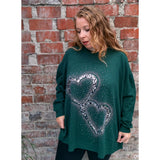 Zoe Sequin Heart Jumper Forest Green (sz 16-26)