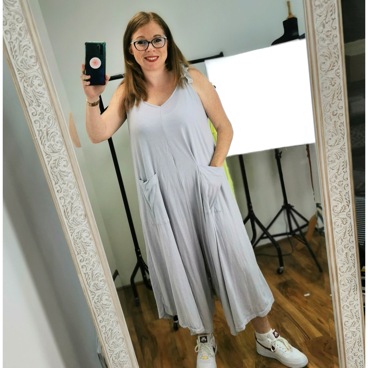 Zoe Wide Leg Jumpsuit Light Grey (sz 14-22)