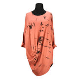 Maya Asymmetrical Brush Print Tunic Salmon (sz 18-24)