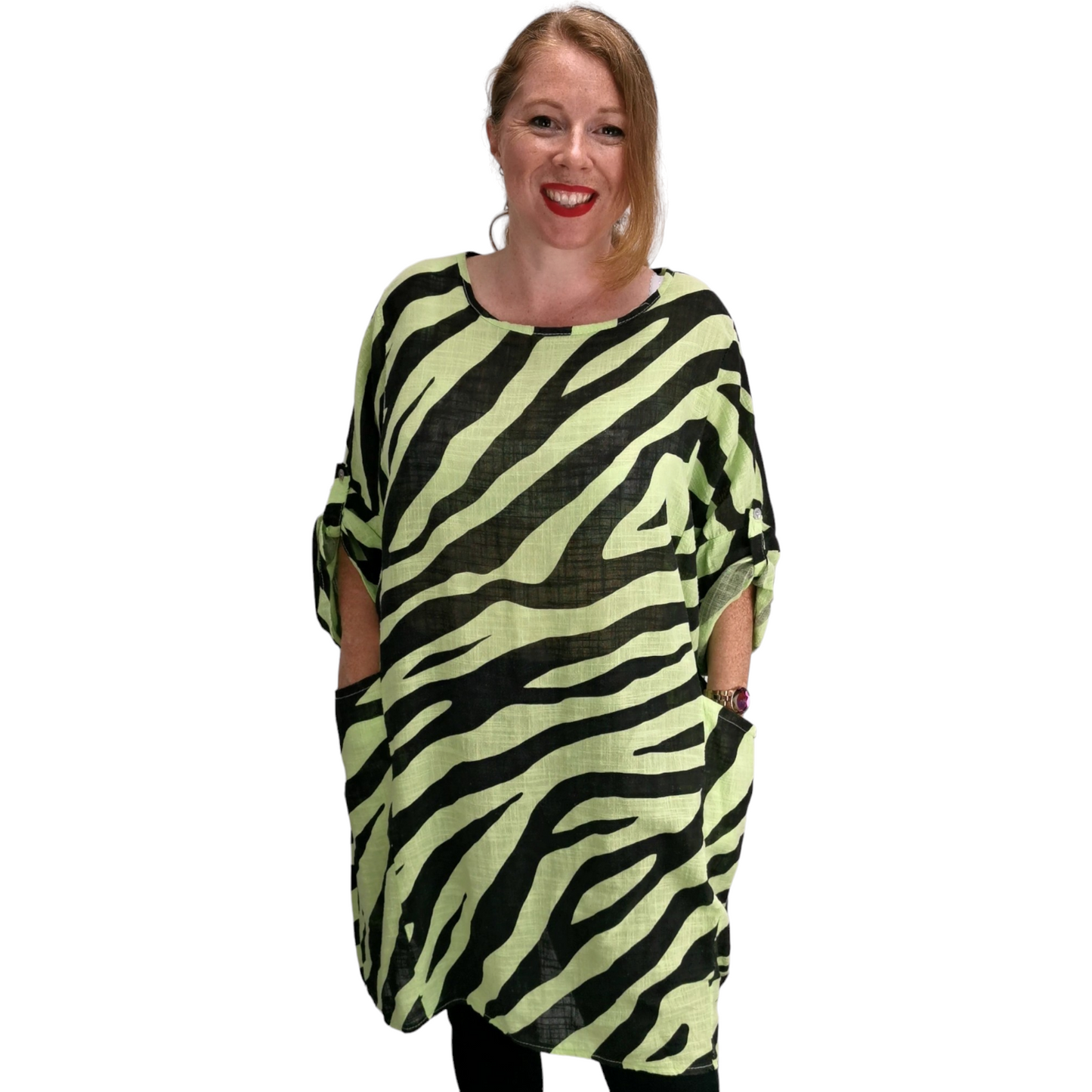 Shola Zebra Cotton Top Lime (sz 20-26)