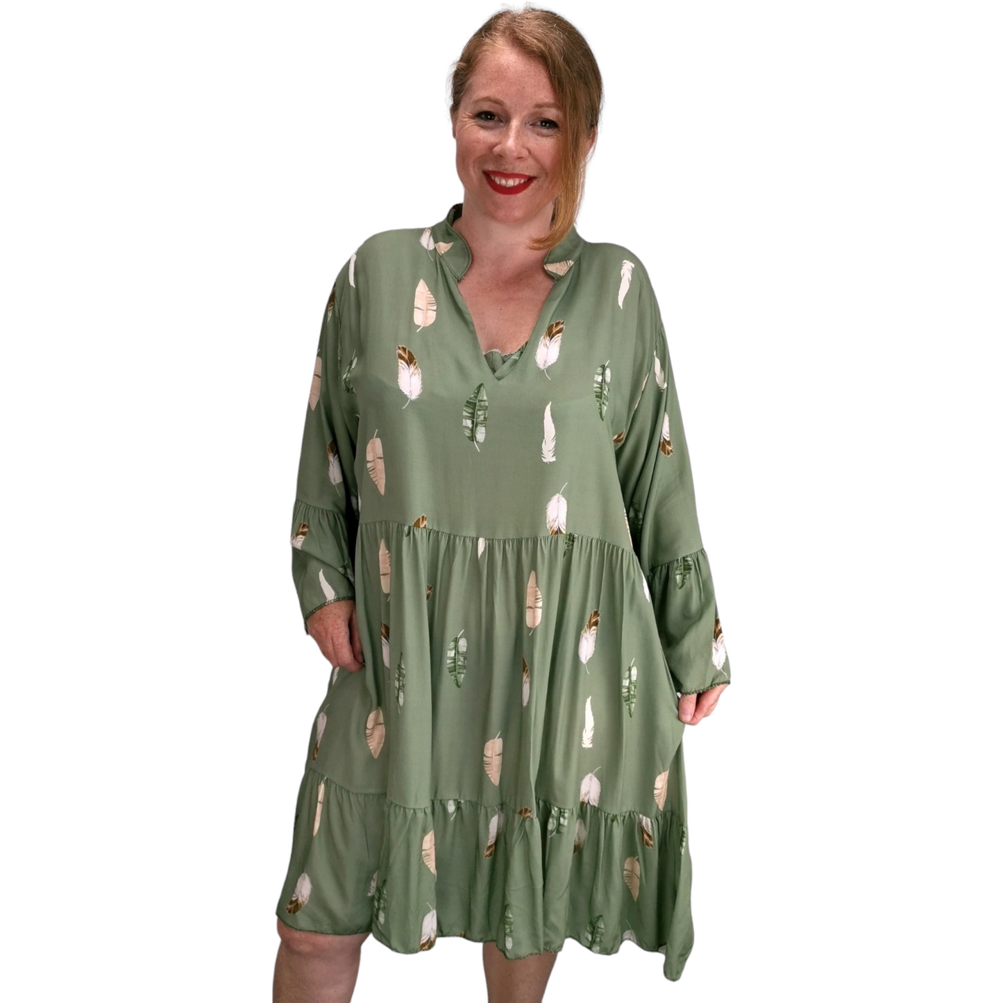 Laci Feather Print Smock Tunic Asparagus (sz 16-22)