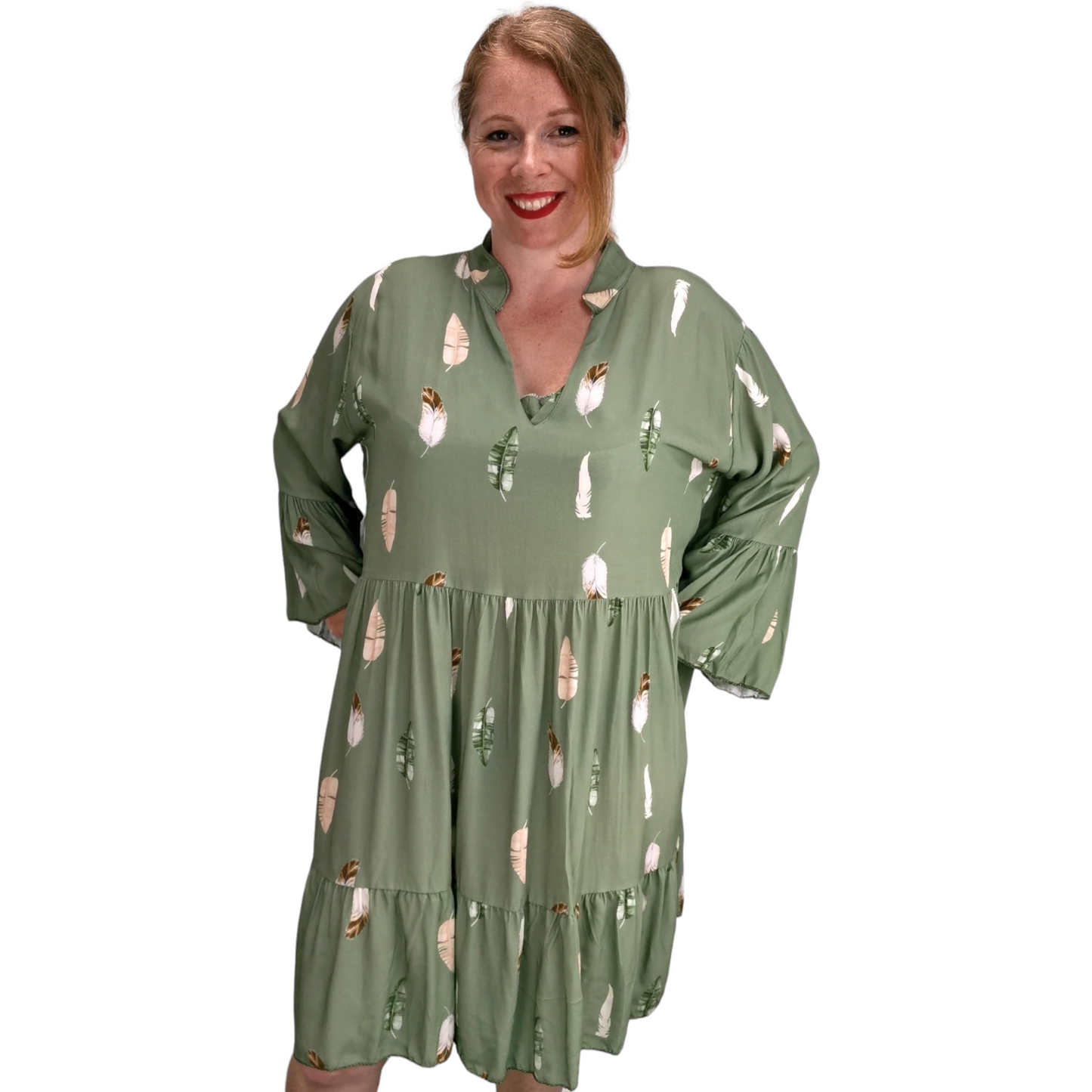 Laci Feather Print Smock Tunic Asparagus (sz 16-22)