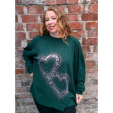 Zoe Sequin Heart Jumper Forest Green (sz 16-26)