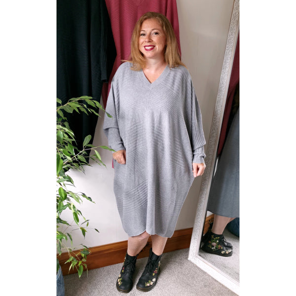 Honey Ribbed Knit Dress Grey (sz 16-26)