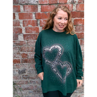 Zoe Sequin Heart Jumper Forest Green (sz 16-26)