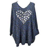 Daniella Star Heart Batwing Top Navy (sz 18-24)