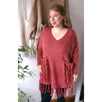 Kylie Chunky Knit Tassel Jumper Wine (sz 16-22)