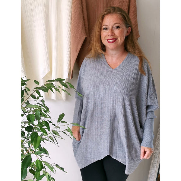 Bryony Fine Knit Tunic Grey (sz 16-24)