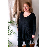 Kylie Chunky Knit Tassel Jumper Black (sz 16-22)