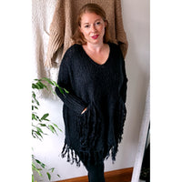 Kylie Chunky Knit Tassel Jumper Black (sz 16-22)